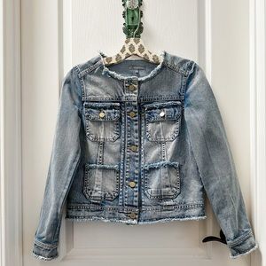 Wit & Wisdom Light Denim Wash Jean Jacket with Raw Hem Finish Size XS